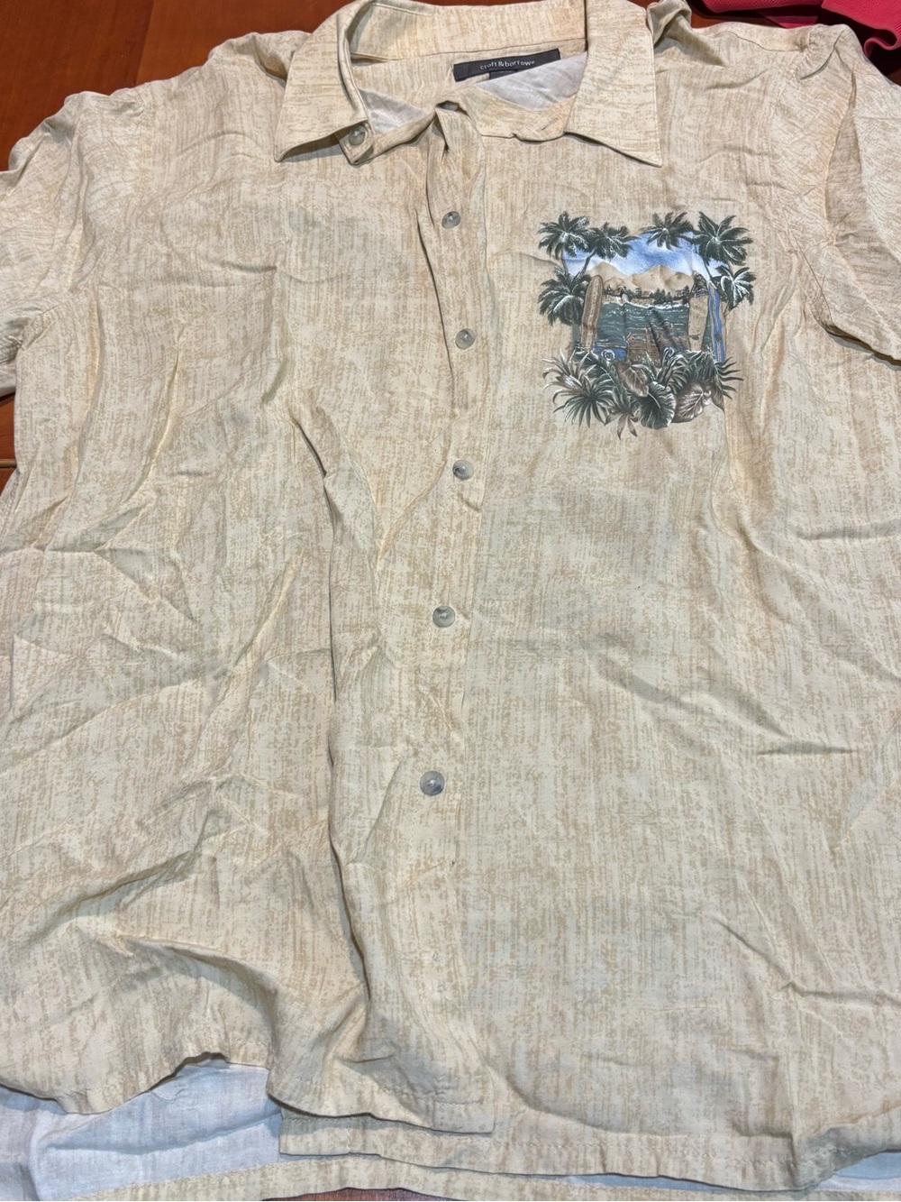 croft & barrow Beige Textured Short-Sleeve Shirt